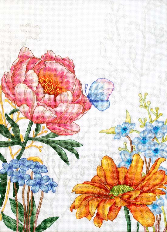 Embroidery - メール便送料無料 クロスステッチ 刺繍キット ルーカス Luca-S 花と蝶々 16ct 花 植物 クロスステッチキット ししゅう 刺繍