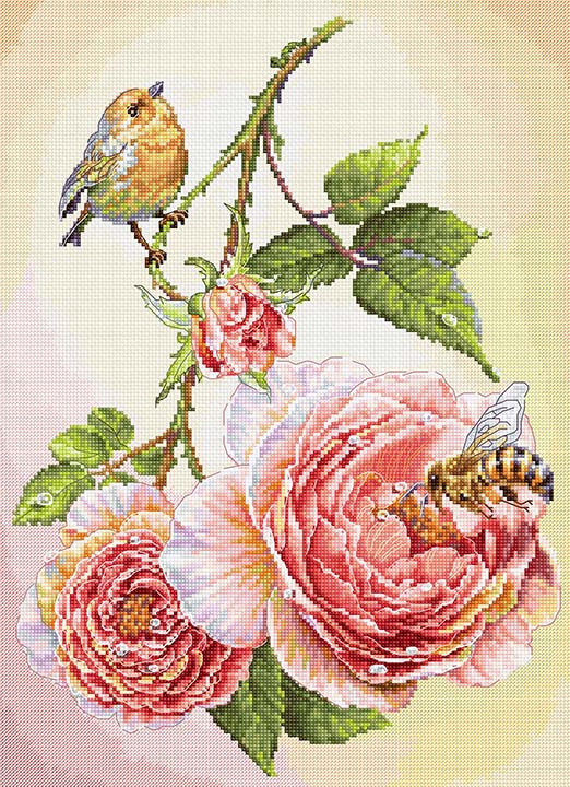 樂天商城 - メール便送料無料 クロスステッチ 刺繍キット ルーカス Luca-S 朝食 16ct バラ 小鳥 ミツバチ クロスステッチキット ししゅう 刺繍