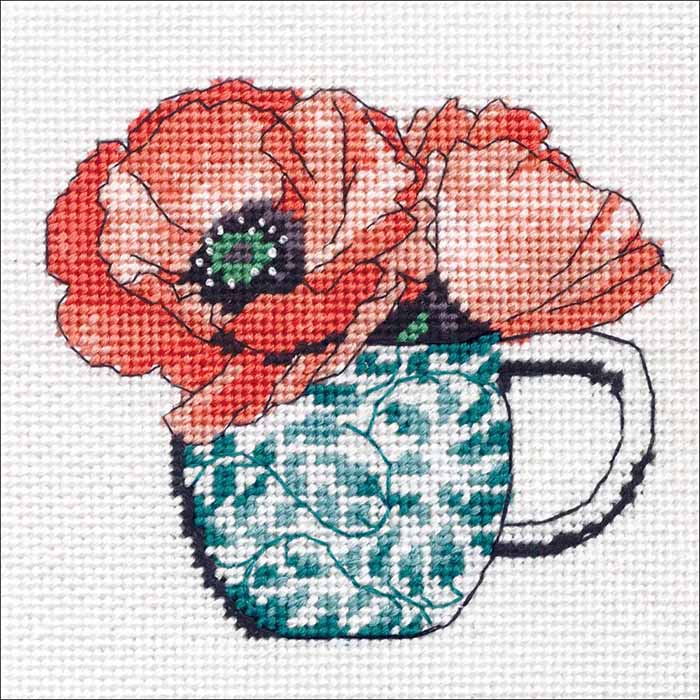 Rakuten - ニードルポイントキット 刺繍キットディメンションズ Dimensions フローラルティーカップ 14ctプリント済みメッシュキャンバス植物 花