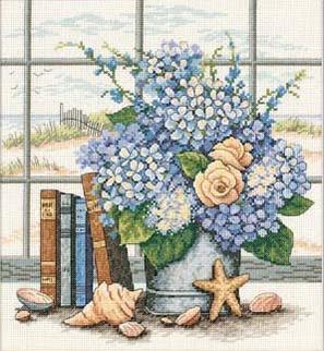 メール便送料無料 クロスステッチ 刺繍キット ディメンションズ Dimensions アジサイと貝殻 Hydrangeas and Shells 14ct 花 クロスステッチキット ししゅう 刺繍