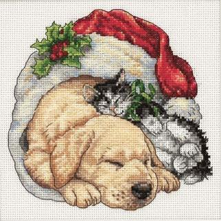 ディメンションズ Dimensions クロスステッチ 刺繍キット クリスマスの朝のペットたち Christmas Morning Pets 18ct 犬 猫 クロスステッチキット ししゅう 刺繍