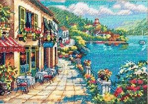 ディメンションズ Dimensions クロスステッチ 刺繍キット カフェからの見晴らし Overlook Cafe 18ct 海 風景 クロスステッチキット ししゅう 刺繍
