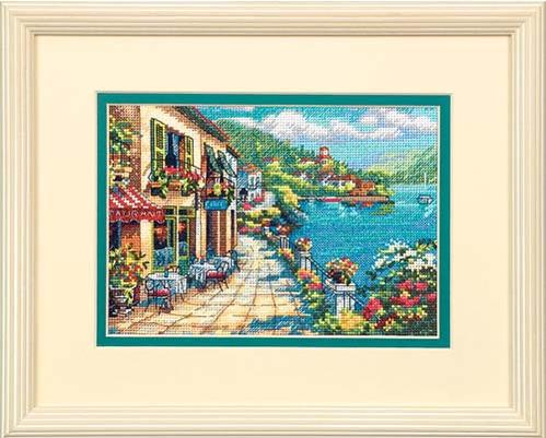 ディメンションズ Dimensions クロスステッチ 刺繍キット カフェからの見晴らし Overlook Cafe 18ct 海 風景 クロスステッチキット ししゅう 刺繍