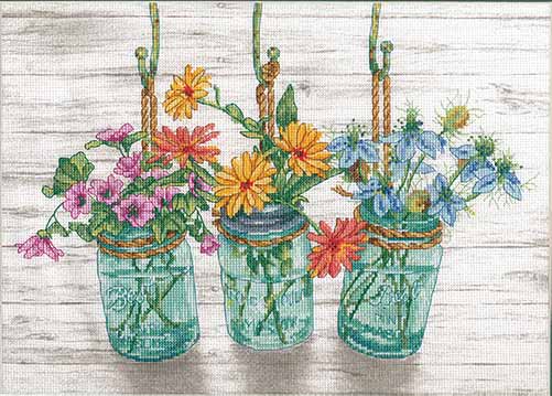 メール便送料無料 ディメンションズ Dimensions クロスステッチ 刺繍キット フラワリングジャー Flowering Jars 14ct 植物 花 クロスステッチキット ししゅう 刺繍