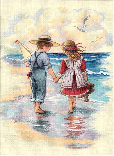 メール便送料無料 クロスステッチ 刺繍キット ディメンションズ Dimensions 手をつないで 14ct 海 子ども クロスステッチキット ししゅう 刺繍のサムネイル