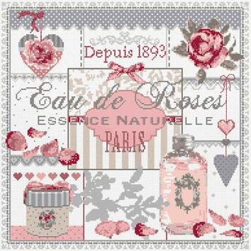 フランスのクロスステッチ 刺繍図案 バラ水 Eau de Roses マダム ラ フェ Madame La Fee