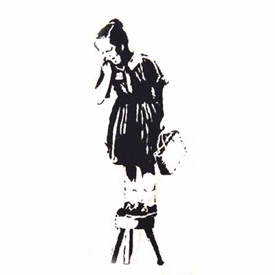 ラバースタンプ バンクシー椅子に上がって怖がる少女 木の持ち手 ウッドマウント 輸入スタンプ アートスタンプ ゴム印・スタンプ