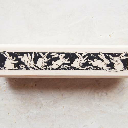 ラバースタンプ バニーボーダー 木の持ち手 ウッドマウント 輸入スタンプ アートスタンプ ゴム印・スタンプ