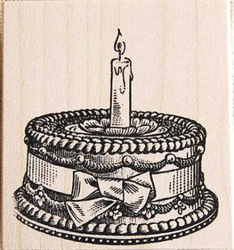 ラバースタンプ リボン飾りのケーキ 木の持ち手 ウッドマウント 輸入スタンプ アートスタンプ ゴム印・スタンプ