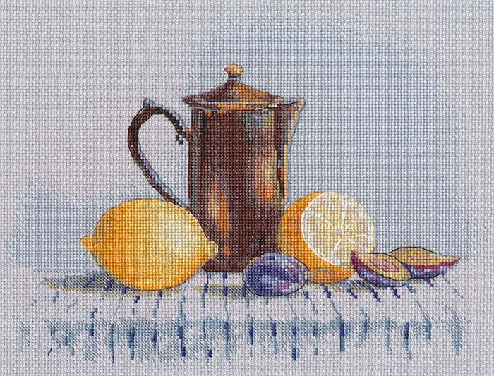 メール便送料無料 クロスステッチ 刺繍キット オーブン OVEN 静物画 16ct ポット レモン プルーン クロ..