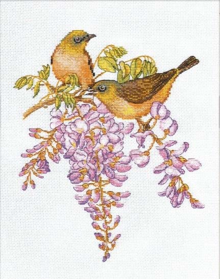 Rakuten - クロスステッチ 刺繍キット オーブン OVEN 藤の花とメジロ 16ct 花 小鳥 クロスステッチキット ししゅう 刺繍