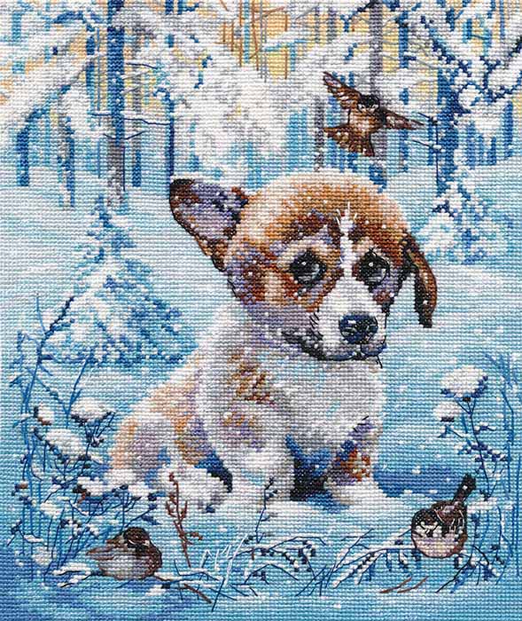 Rakuten - メール便送料無料 クロスステッチ 刺繍キット オーブン OVEN 雪だるまちゃん 16ct 動物 子犬 クロスステッチキット ししゅう 刺繍