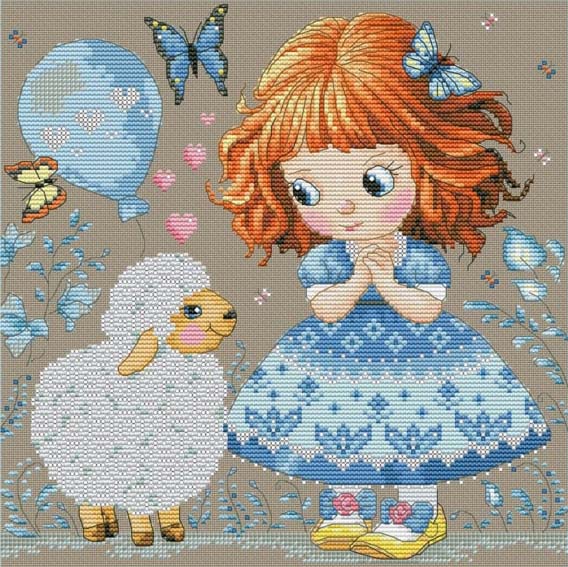 樂天商城 - メール便送料無料 クロスステッチ 刺繍キット オランタ OLanTA 子羊と女の子 Murano Lugana32ct 動物 ビーズ クロスステッチキット ししゅう 刺繍