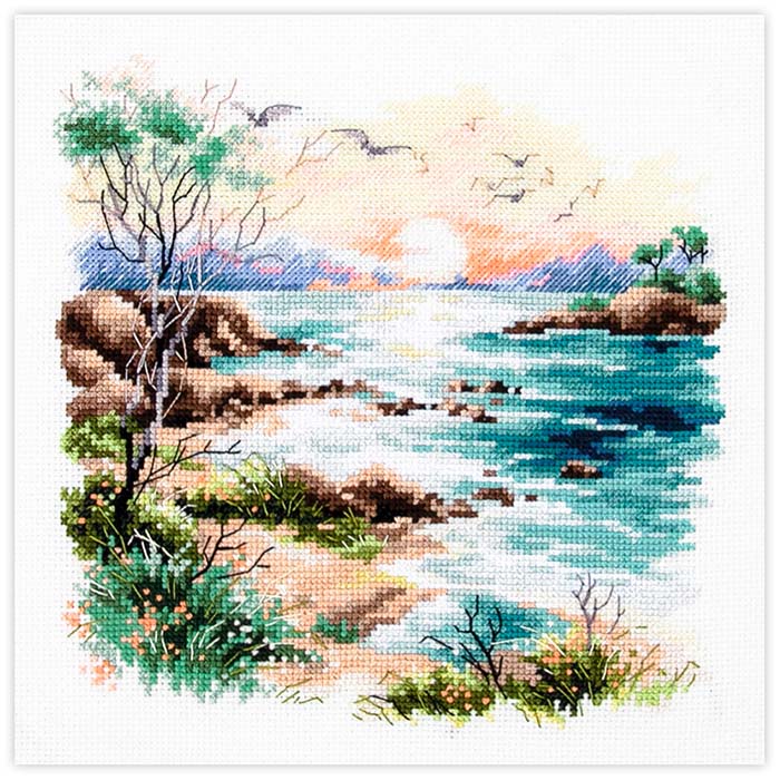 樂天商城 - メール便送料無料 クロスステッチ 刺繍キット マジックニードル Magic Needle 海に沈む夕日 16ct 風景 海 クロスステッチキット ししゅう 刺繍