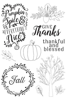 秋、感謝祭をテーマにした10コのスタンプのセットです。 ■ワード、フレーズ ・Pumpkin Spice & EVERYTHING Nice ・GIVE Thanks ・thankful and blessed ・Fall ■サイズ 右上 ドングリの絵柄： 3.5 × 5.0 cm 左上 カボチャの絵柄： 3.1 × 3.1 cm クリアスタンプは透明ですので、 スタンプする時ズレにくく、押したい場所に押しやすいです。 スタンプ部分をアクリルブロック（別売り）に粘着させて使います。 糊は不要ですし繰り返し着脱可能です。　