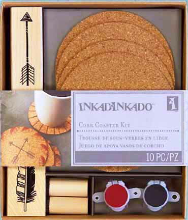 コルクコースター キット INKADINKADO 木の持ち手 ウッドマウント 輸入スタンプ アートスタンプ ゴム印・スタンプ
