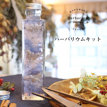 デザインハーバリウム手作りスターターキット エレガンス【シルバー 角瓶 ヘリクリサム ハーバリウムオイル ハーバリウム用ボトル ハーバリウム キット 母の日 父の日 誕生日 クリスマス ギフト 結婚記念日 バレンタイン プレゼント 作り方 説明書付き】