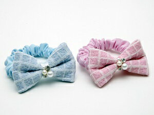 犬用アクセサリー　【シュシュネックレス　ブーケリボン】　姫系アクセサリー　ピンク・ブルーの2カラ..