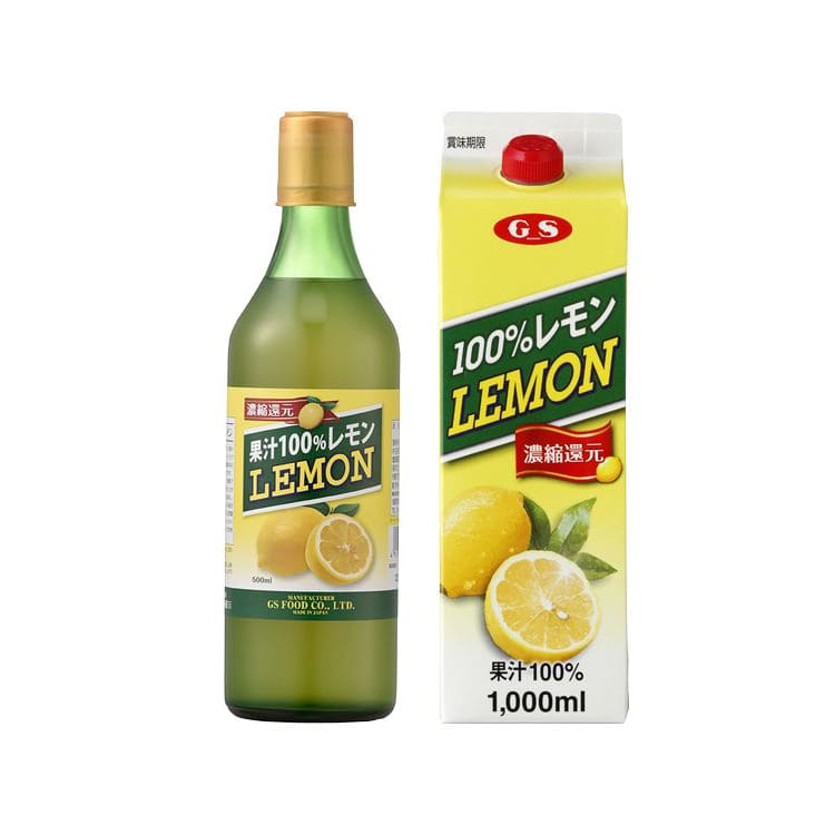 【ジーエスフード】GS 100%LEMON (レモン) 濃縮還元 ・ 500ml / 1000ml ・業務用 パック