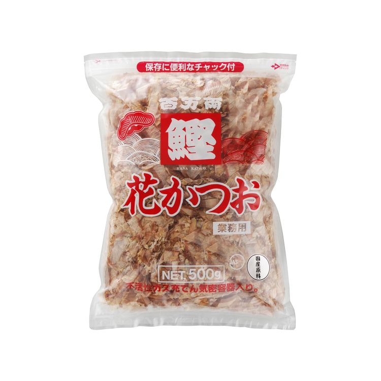 【 商品説明 】 厳選した国産のかつおのふしを薄く削りました。 芳醇な香りの風味豊かなだしが取れる最上級品です。大きく削ってあり、ボリュームがありますのでお好み焼きやお料理のトッピングにもお使いいただけます。 【 商品情報 】 商品名 ： 百万両花かつお JANコード ： 4973630103174 賞味期限 ： 1年※商品に記載 内容量／ラインナップ ： 500g:袋 原材料： お手数ですが、メーカーにてお問い合わせください。 ケース単位(入数)： 5 保存方法：直射日光を避け、高温多湿箇所での保管は避けてください。それ以外の方法については、商品に記載されております。 【 メーカー】 製造者・販売元：株式会社 ジーエスフード 電話番号：06-6744-1551 【 商品関しての問い合わせ先 】 こちらの商品内容・詳細に関してのお問い合わせは直接メーカーにお問い合わせください。 メーカー公式HPからも問い合わせ可能 【※必ず購入前にご確認お願いします】 こちらの商品は、メーカーからの【 お取り寄せ商品 】となります。発送までに予めお日にちを頂きます様お願い致します。 発送日はご注文日より一週間以内での納品予定後の最短にてご案内しております。