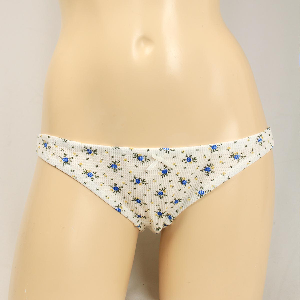 レディース 青い小花PT ワッフルニット 花柄 インゴム スキャンティー ローライズ 女性 下着 小さい か..