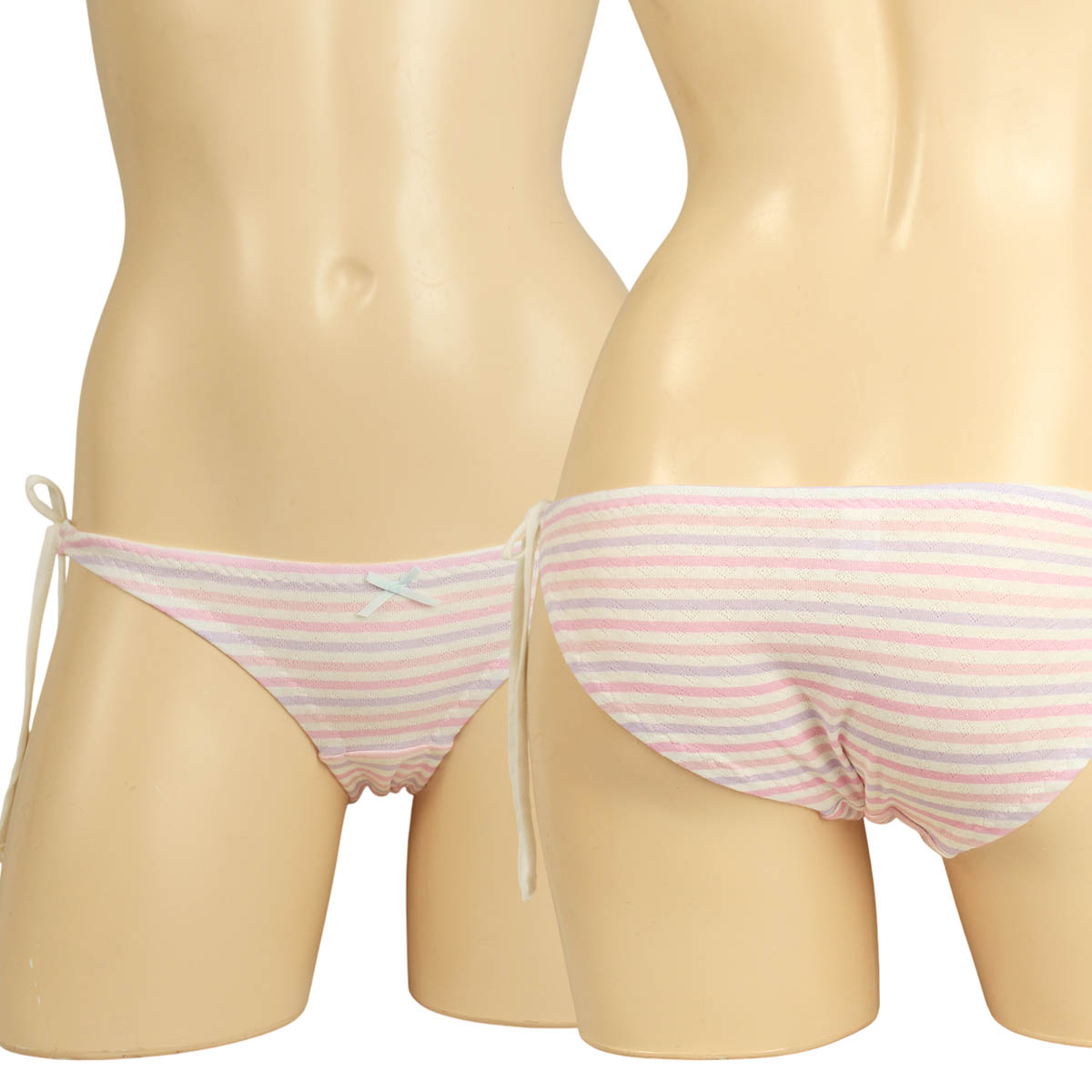 【2510新作】レディース パステルボーダー接結ニット 綿 スキャンティ 横ひも結びショーツ 【当店オス..