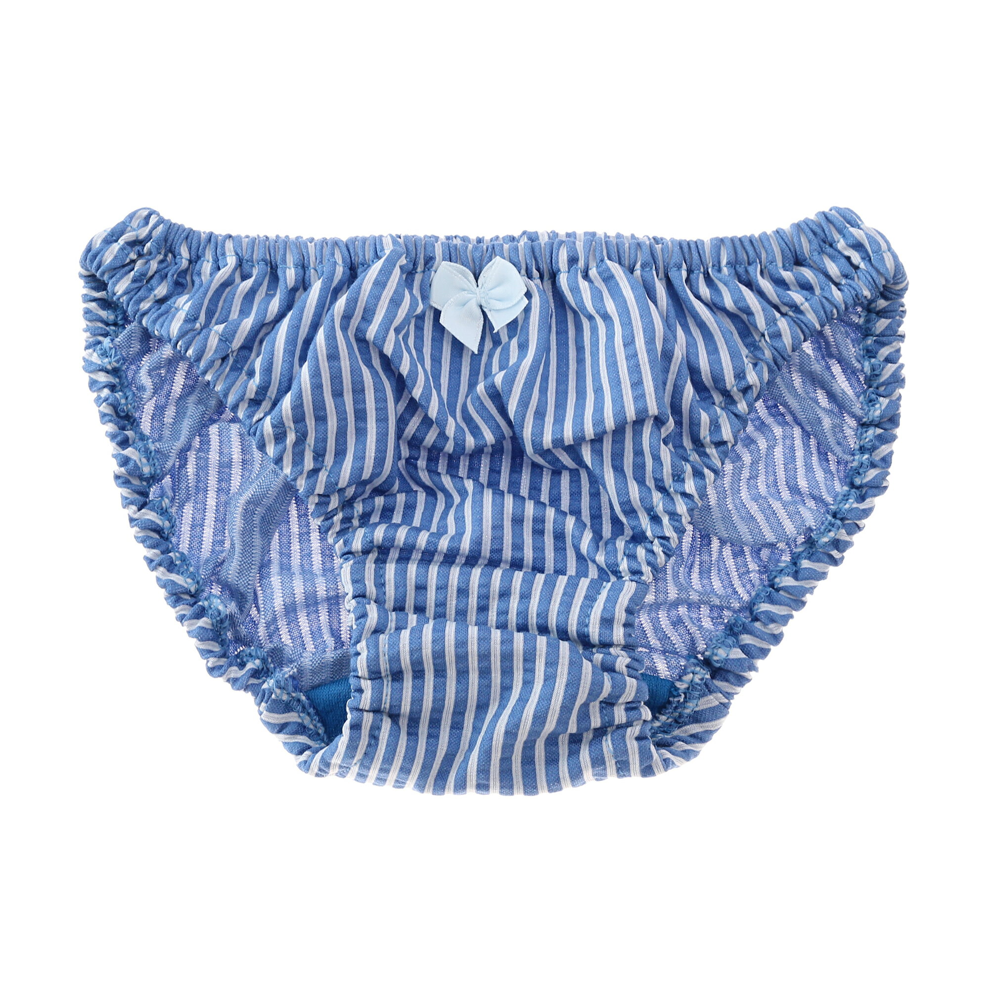 レディース ストライプブルー シアサッカーニット インゴム スキャンティー ローライズ 女性 下着 小さい かわいい パンティー 2509n