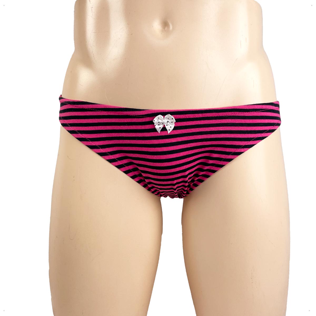 【3月新作】メンズ ドットリボン付き ブラックピンク縞パン 天竺ニット ショーツ ビキニ インナー ランジェリー 男性 下着 2603n【当店..