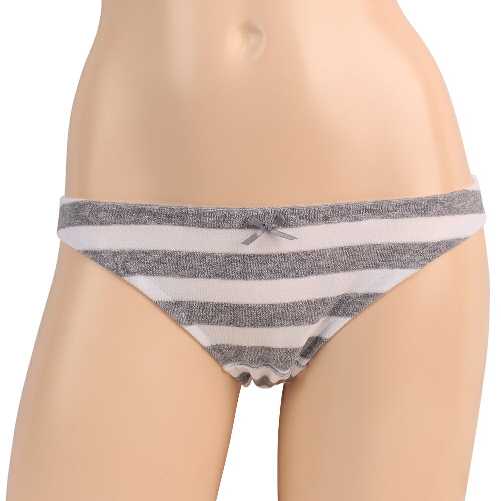 レディース しましまパイルボーダー フルバックタイプ インゴムショーツ リボン付きスキャンティー パンツ パンティ 女性 下着 インナー ビキニ 2409n 3