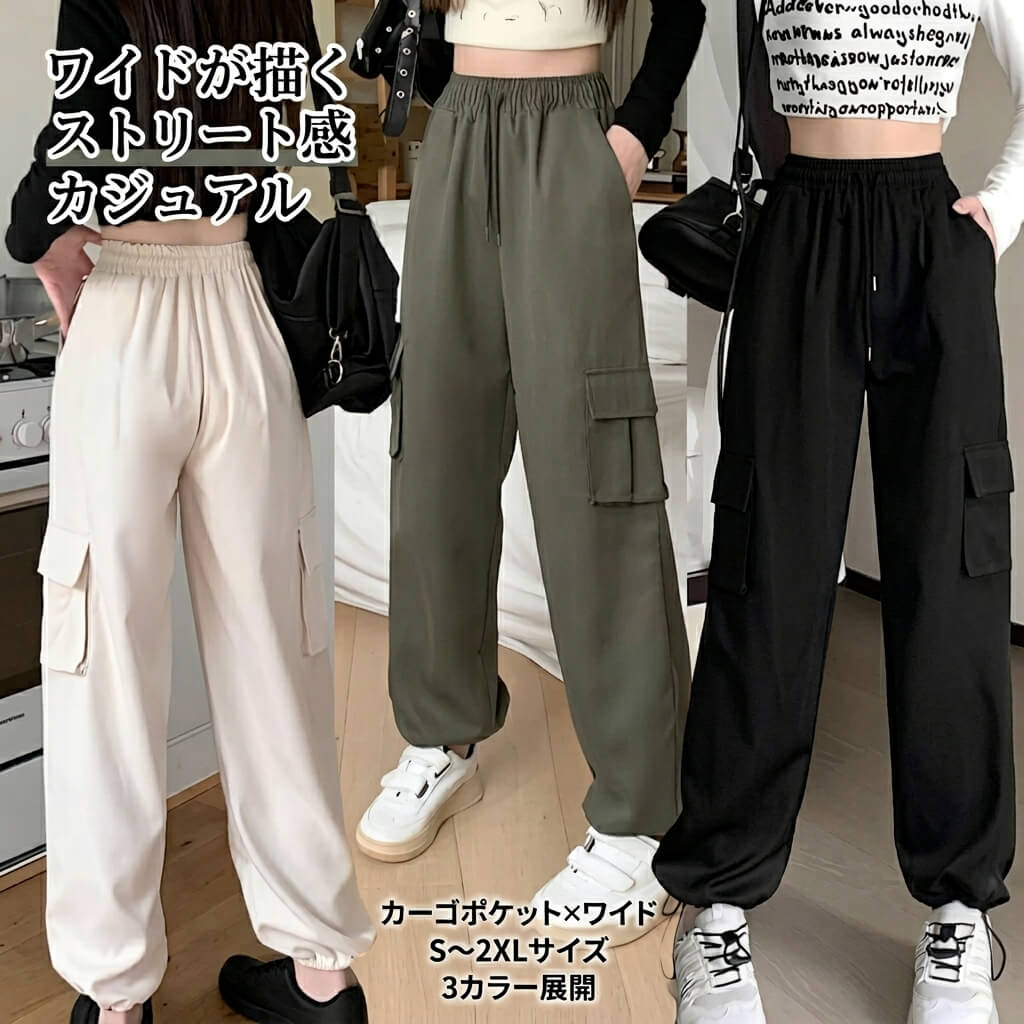 樂天商城 - 3カラー ワイドレッグカジュアルワークパンツ レディース パンツ ボトムス ロングパンツ ワークパンツ カーゴパンツ ロング ストレート ストリート ハイウエスト ドロスト ポケット 薄手 大人可愛い シンプル カジュアル おしゃれ かっこいい レトロ ルーズ アメリカン