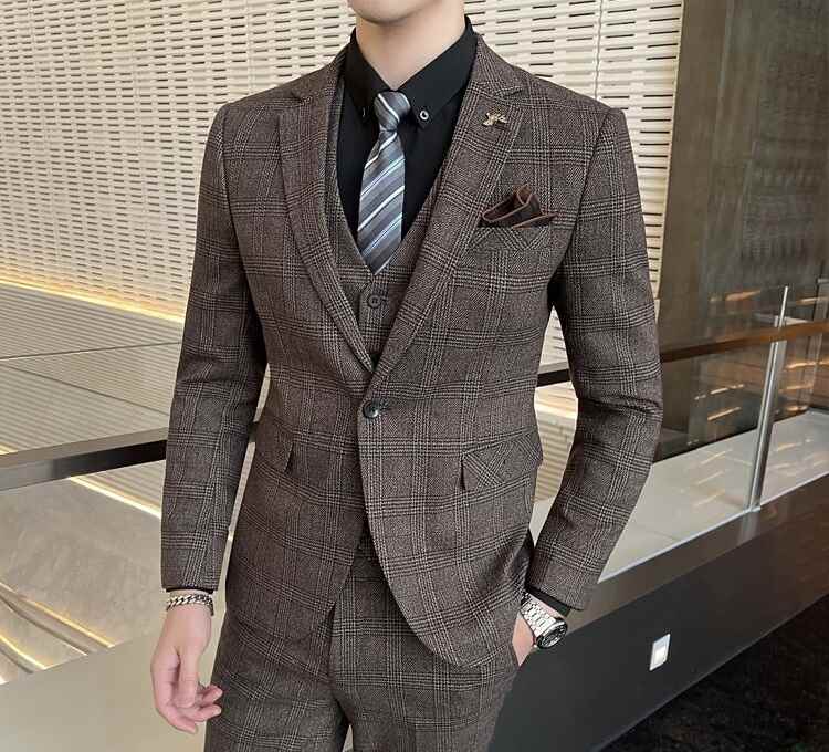 メンズ 男性用 ジャケット スーツ カジュアルスーツ ミドル丈 長袖 Vネック スーツカラー スリム 細身 ポケット ボタン おしゃれ こなれ感 個性的 エレガント モダン 主役級 存在感 フォーマル 都会的 ハンサム 高級感 華やか チェック オールシーズン 謝恩会 結婚式