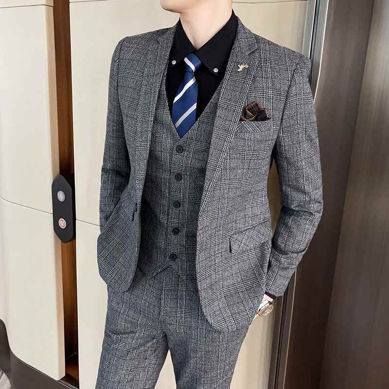 メンズ 男性用 ジャケット スーツ カジュアルスーツ ミドル丈 長袖 Vネック スーツカラー スリム 細身 ポケット ボタン おしゃれ こなれ感 個性的 エレガント モダン 主役級 存在感 フォーマル 都会的 ハンサム 高級感 華やか チェック オールシーズン 謝恩会 結婚式