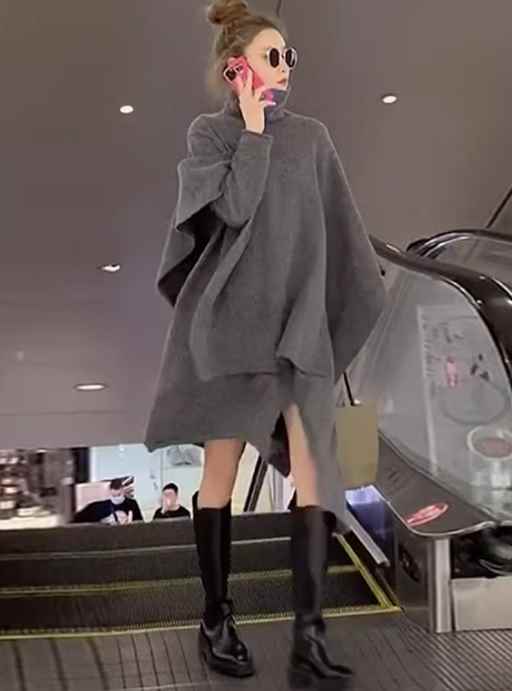 レディース ワンピース ニット セーター セットアップ ニットワンピ ショール ミニ 丈長 長袖 ラウンドネック タートルネック ストレート アシンメトリー フェミニン リブ 中厚手 リブニット ウール 大人可愛い カジュアル 上品 こなれ感 ラフ 個性的 モダン 主役級