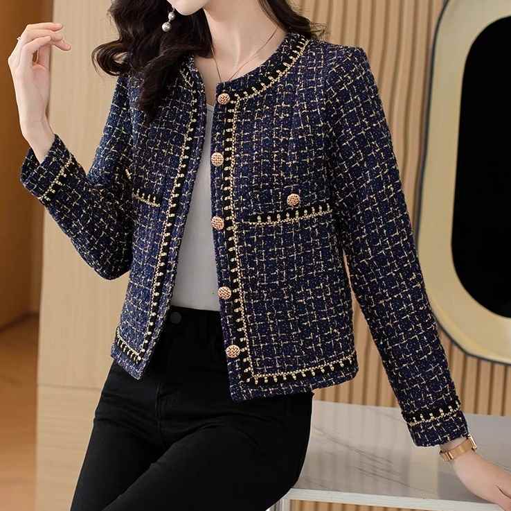 レディース ジャケット ノーカラージャケット 長袖 Uネック ラウンドネック ツイード ボタン 配色 大人可愛い 上品 おしゃれ かっこいい レトロ こなれ感 エレガント モダン ラブリー キュート 都会的 クラシカル ロマンティック ナチュラル 春 秋 入学式 入園式 卒業式