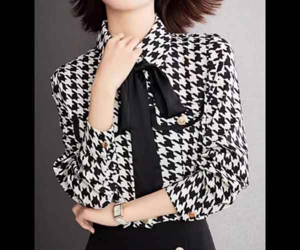 Long-Sleeved - レディース シャツ ブラウス ミドル丈 長袖 スタンドカラー りぼんタイ 大人可愛い きれいめ カジュアル 上品 おしゃれ レトロ こなれ感 個性的 クール エレガント モダン 存在感 ラグジュアリー クラシカル 知的 シック 高級感 オフィスカジュアル 芸術的
