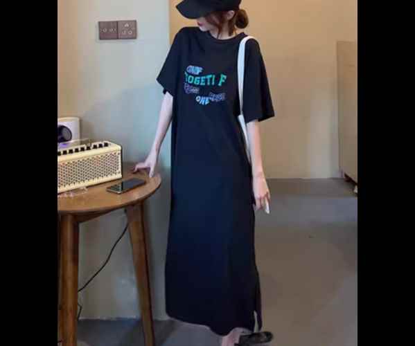 樂天商城 - レディース ワンピース プルオーバー ロング 半袖 ラウンドネック コットン かわいい 大人可愛い シンプル カジュアル おしゃれ レトロ ラフ ルーズ クール ナチュラル リラックス シック 涼しげ プリント 夏 10代 20代 学生 デート お出かけ イベント 旅行 海 韓国