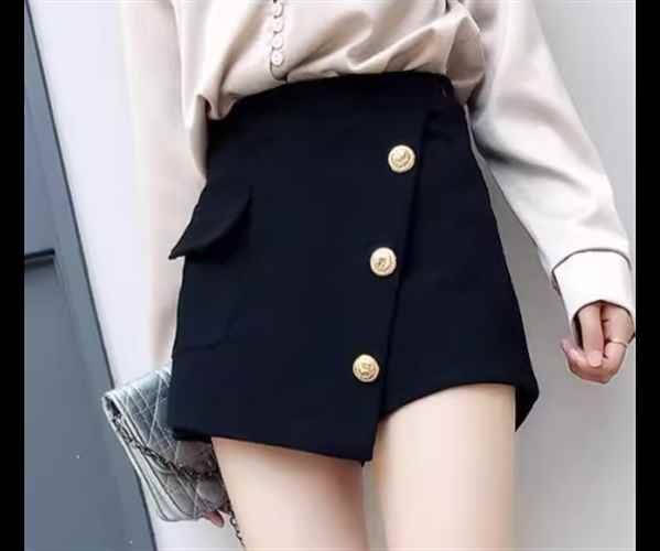 Nylon, Rayon, Polyester - スカート風 レディース パンツ ボトムス ショートパンツ 左右非対称 不規則 スリム ストレート Aライン ハイウエスト 厚手 大人可愛い きれいめ シンプル カジュアル 上品 おしゃれ かっこいい クール エレガント ラグジュアリー シック 高級感 スタイリッシュ 無地 秋