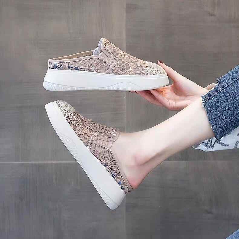 樂天商城 - レディース スリッポン ぺたんこシューズ ミュール フラット ぺたんこ 厚底 レース 刺繍 かわいい 大人可愛い きれいめ カジュアル おしゃれ エレガント ガーリー ラフ 主役級 存在感 こなれ感 抜け感 華やか フェミニン 柄 花柄 フラワー 春 夏 デート お出かけ
