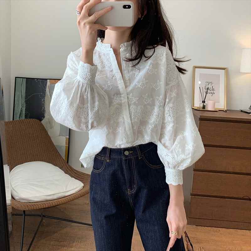 レディーストップスシャツブラウス前...