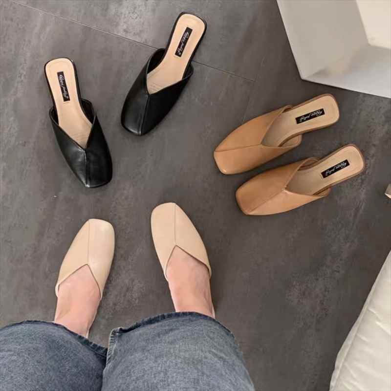 レディース スリッポン サンダル ミュール ぺたんこシューズ ぺたんこパンプス 1cm ローヒール フラッ..