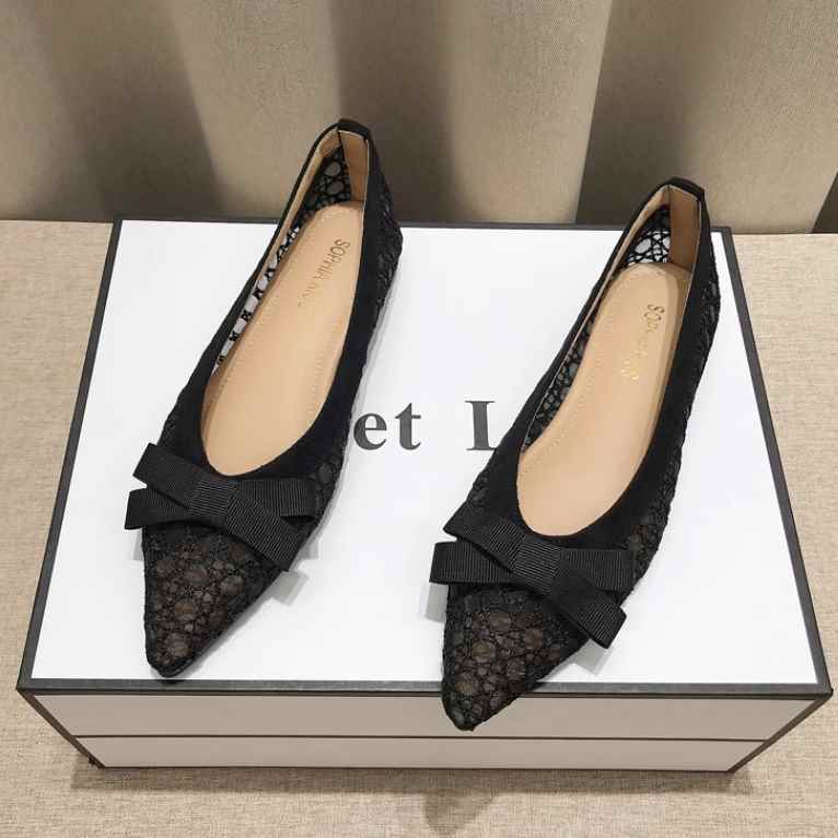樂天商城 - メッシュ レディース パンプス ぺたんこパンプス レースアップシューズ フラット ぺたんこ ポインテッドトゥ レース リボン 薄手 かわいい 大人可愛い きれいめ シンプル カジュアル 上品 おしゃれ かっこいい レトロ エレガント ラブリー キュート ラフ セクシー