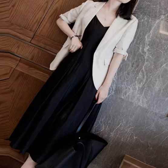 レディース ジャケット ワンピース セットアップ 2点セット ロング 長袖 キャミソール Vネック ワイド Aライン 大人可愛い きれいめ シンプル カジュアル 上品 おしゃれ かっこいい こなれ感 ラフ ガーリー ルーズ クール エレガント モダン 主役級 存在感 都会的