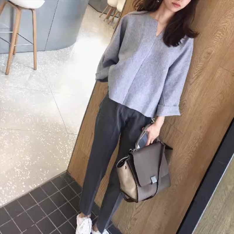 2点セット レディース トップス パンツ ボトムス プルオーバー セットアップ ストレートパンツ ロングパンツ ツーピーストップス 長袖 Vネック 襟なし ストレート ハイウエスト 伸縮性 かわいい 大人可愛い きれいめ シンプル カジュアル 上品 おしゃれ かっこいい 3