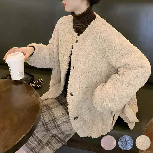 樂天商城 - 3色展開 ボアフリースコートレディース アウター ジャケット 羽織り ボア フリース コート 長袖 もこもこ ふわふわ リボン ゆったり ポケット あったか カジュアル こなれ感 キレイめ キュート エレガント 華やか フェミニン おしゃれ 秋 冬 ママ 20代 30代 40代
