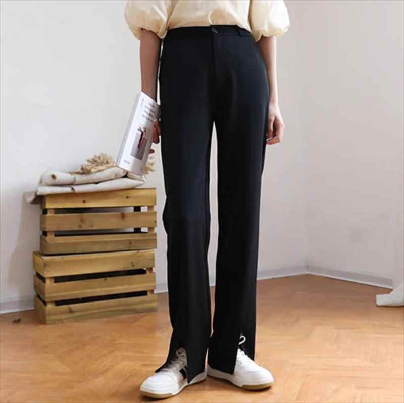 樂天商城 - レディース パンツ ボトムス ストレートパンツ スラックス フルレングス セミフレア スリット サイドスリット ハイウエスト コンサバ きれいめ シンプル おしゃれ かっこいい ラフ メンズライク マニッシュ ボーイッシュ クール 都会的 ベーシック アクティブ