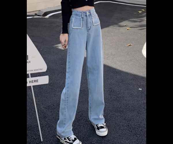 Cropped Pants - デニム パンツ ボトムス ジーンズ Gパン デニムパンツ フルレングス ワイド ストレート ハイウエスト ウォッシュ ブルーデニム カラーデニム かわいい 大人可愛い きれいめ シンプル カジュアル 上品 おしゃれ かっこいい ボーイッシュ ルーズ エレガント レディース