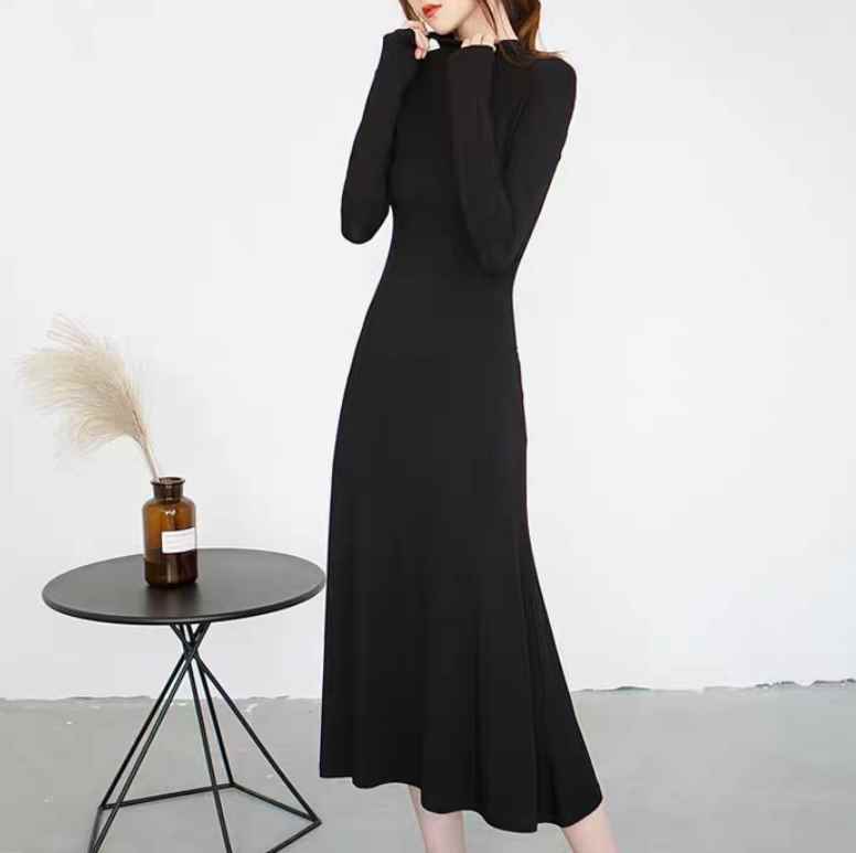 樂天商城 - レディース ワンピース ロング 長袖 ハイネック タートルネック フレア Aライン フェミニン かわいい 大人可愛い きれいめ シンプル 上品 おしゃれ かっこいい レトロ クール モード系 エレガント 都会的 ベーシック ナチュラル 無地 春 秋 お出かけ イベント 旅行