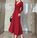 レディース ワンピース ドレス ドレス ロング アンクル丈 Vネック カシュクール フレア フェミニン プリーツ タック タックプリーツ シフォン ウエストマーク ハイウエスト 薄手 きれいめ 上品 おしゃれ 個性的 エレガント 主役級 存在感 ロマンティック 春 二次会(4)