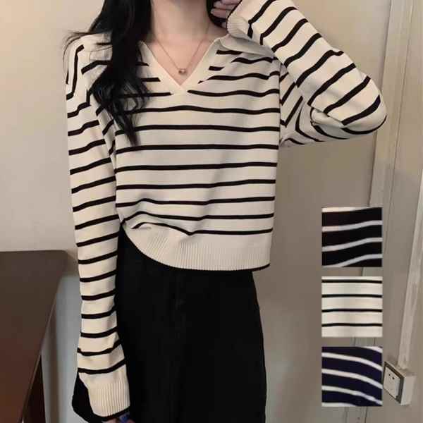 樂天商城 - 3色展開 アメリカンレトロな長袖Tシャツ レディース トップス ロンT セーター Tシャツ ショート 長袖 Vネック ポロカラー ヘッジ スリム ストレート 伸縮性 バイカラー 大人可愛い シンプル カジュアル 上品 おしゃれ ラフ ルーズ カレッジ風 学生風 アメリカン 爽やか