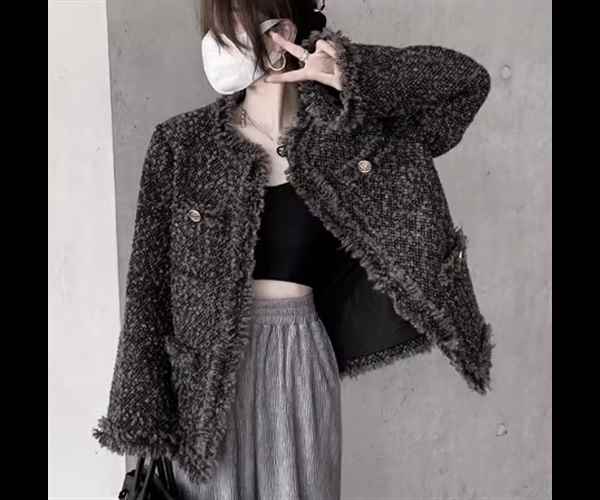 樂天商城 - レディース ジャケット コート アウター 上着 ウール ミドル丈 長袖 ノーカラー ストレート ポケット ボタン 厚手 コットン ツイード フリンジ 大人可愛い きれいめ シンプル カジュアル 上品 おしゃれ かっこいい レトロ こなれ感 ボーイッシュ ルーズ クール